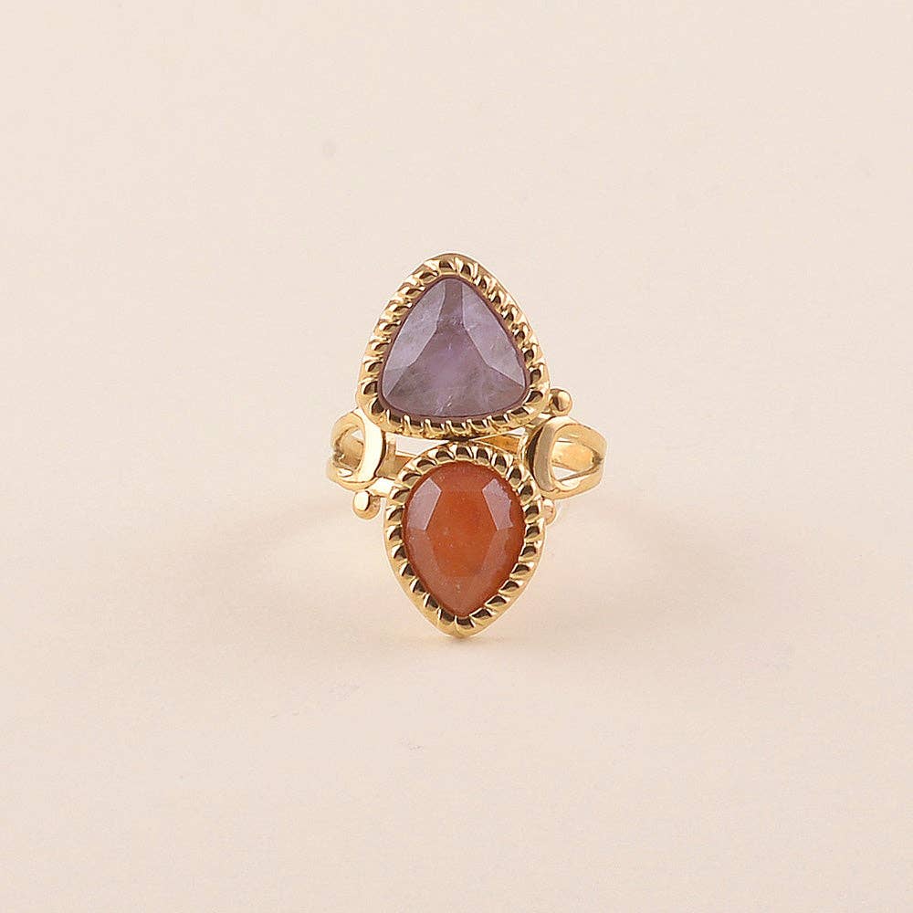 Bague - 2 pierres naturelles, goutte et triangle