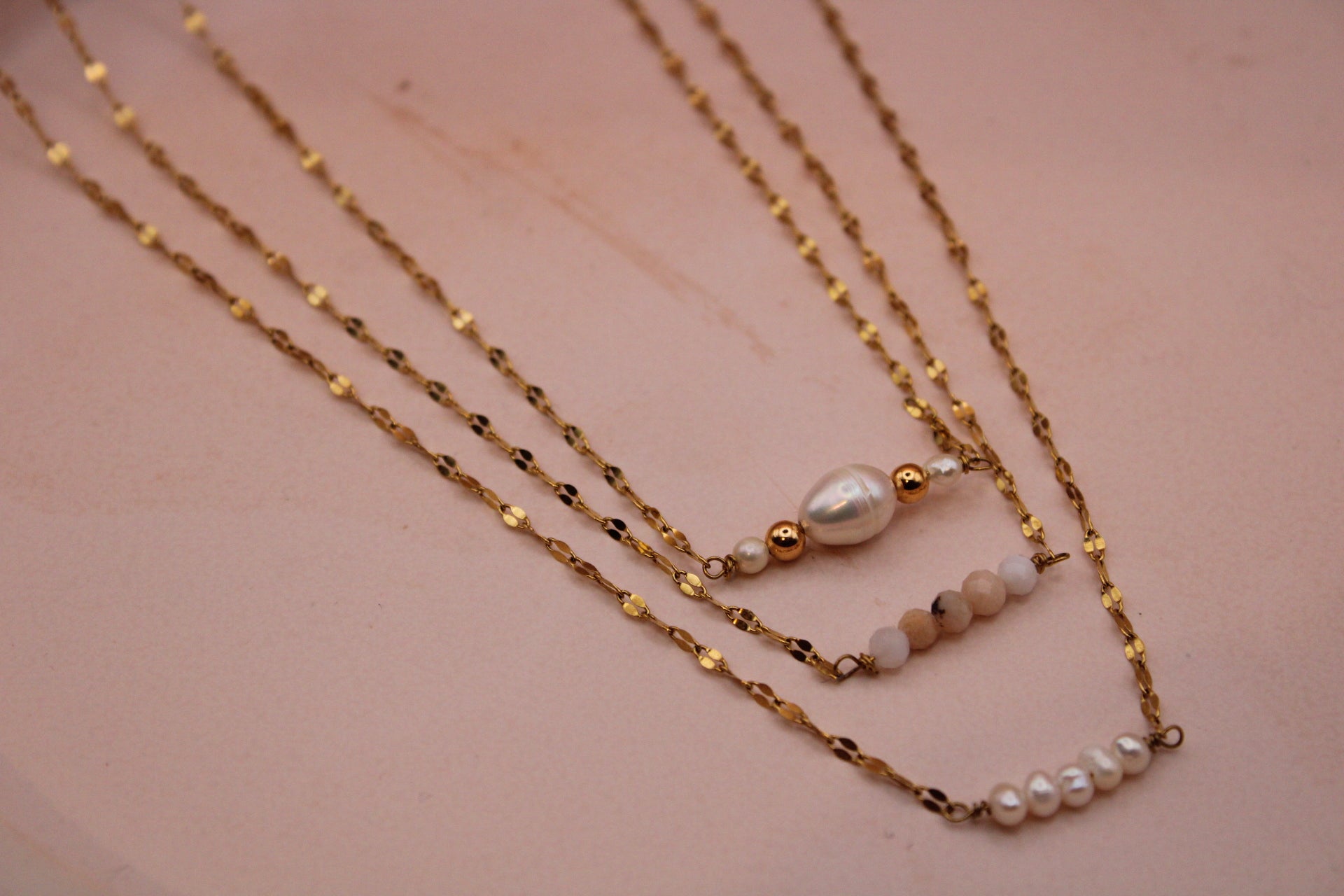 Collier fait main acier inoxydable et perles de culture