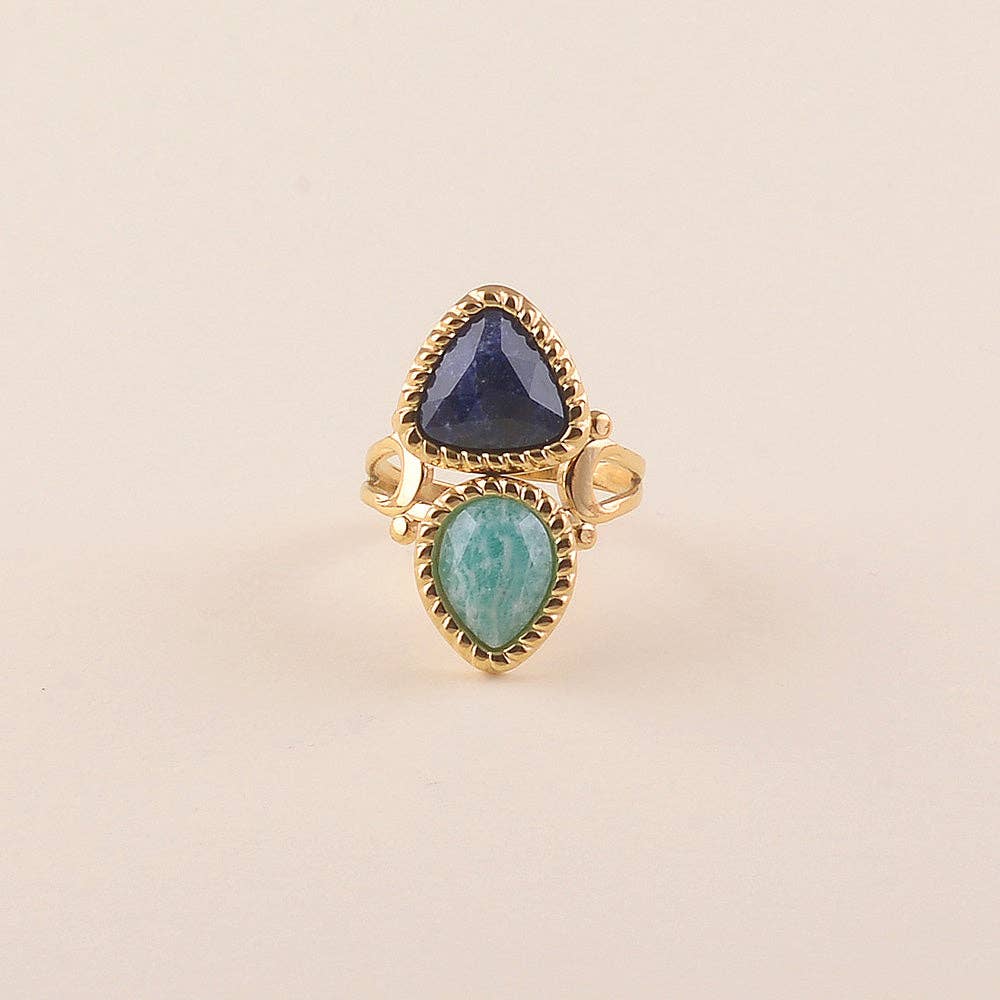 Bague - 2 pierres naturelles, goutte et triangle