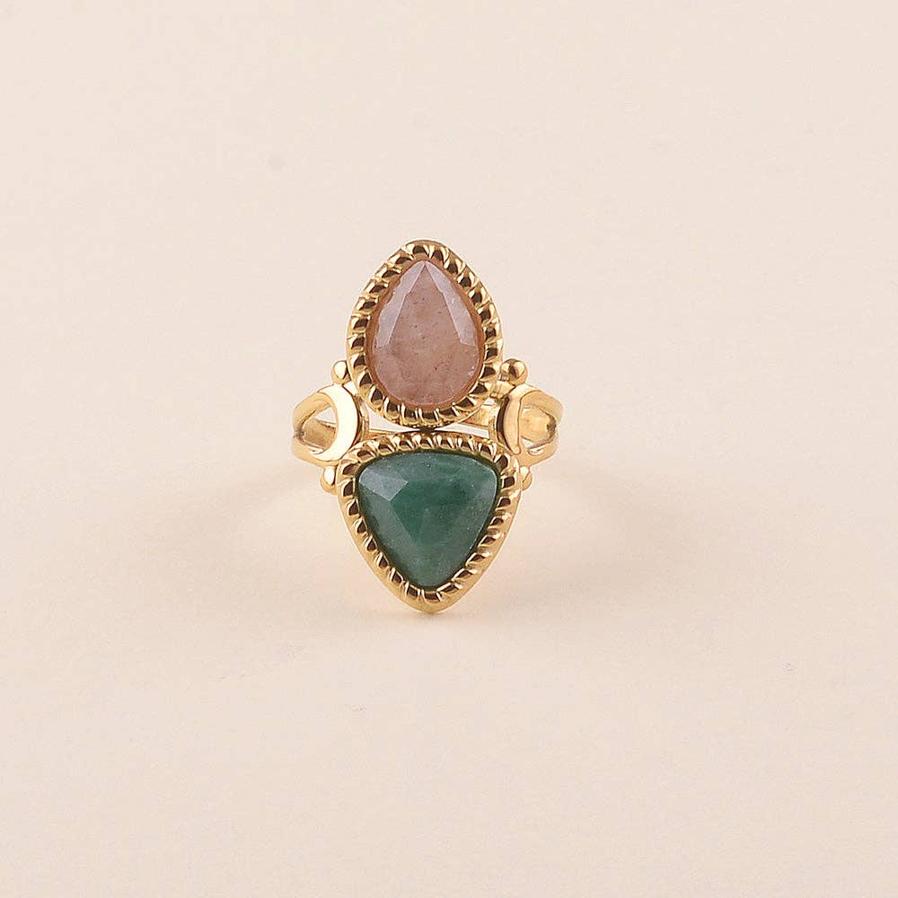 Bague - 2 pierres naturelles, goutte et triangle
