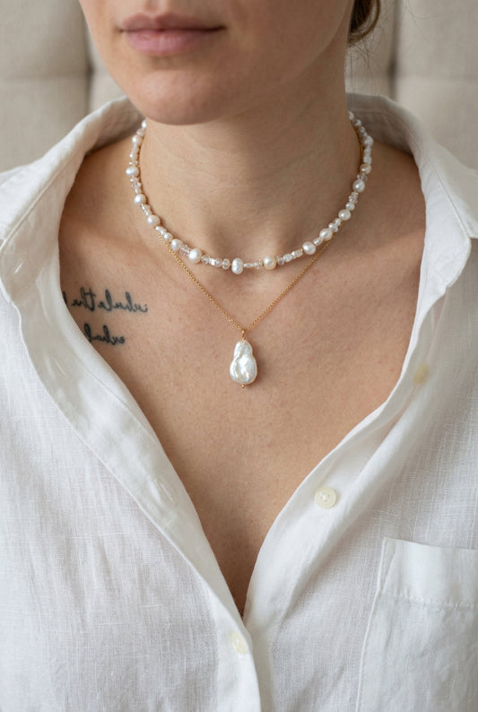Collier Hina – Perles de culture et quartz diamant