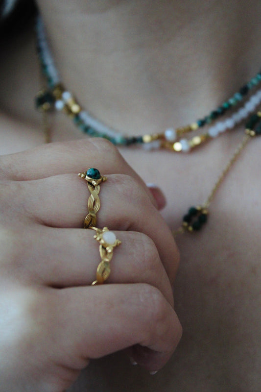 Bague acier inoxydable et pierres naturelles 