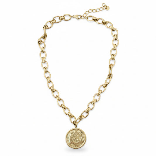 Collier Auréa – Maille Dorée & Médaille Martelée en Acier Inoxydable