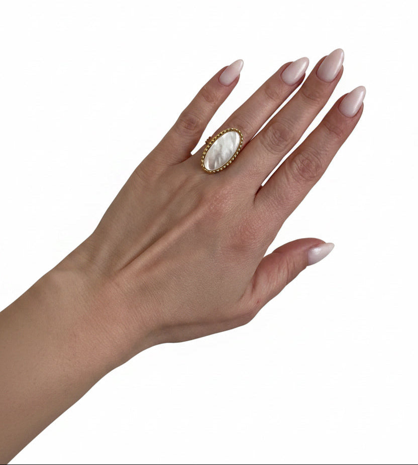bague réglable en acier inoxydable et name naturelle 