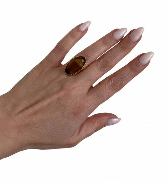 bague acier inoxydable réglable oeil de tigre , pierre de protection 