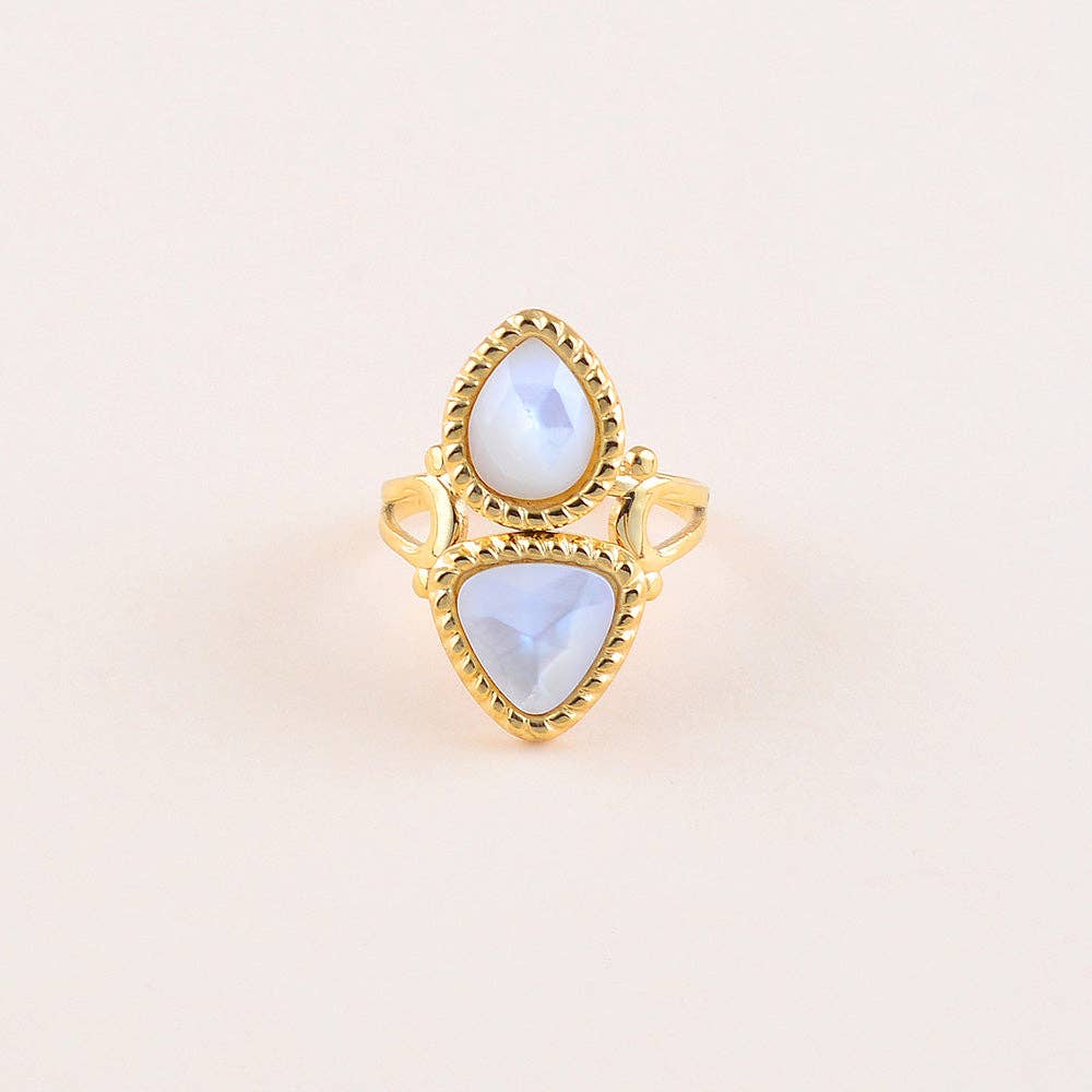 Bague - 2 pierres naturelles, goutte et triangle
